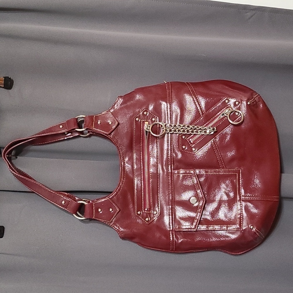 Limited Edition Womens Purse Shouldet Bag Burgandy/Brown Faux Leather 13x14" EUC